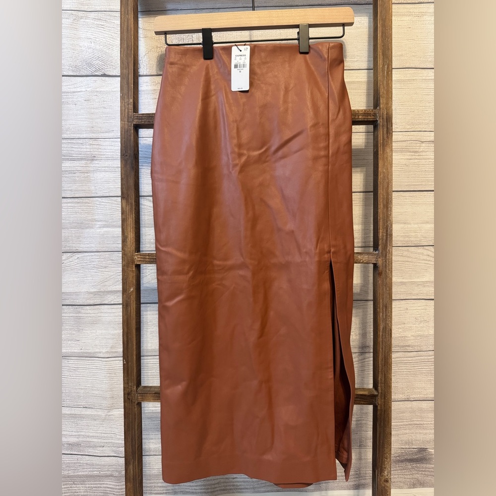 Brown Faux Leather Skirt